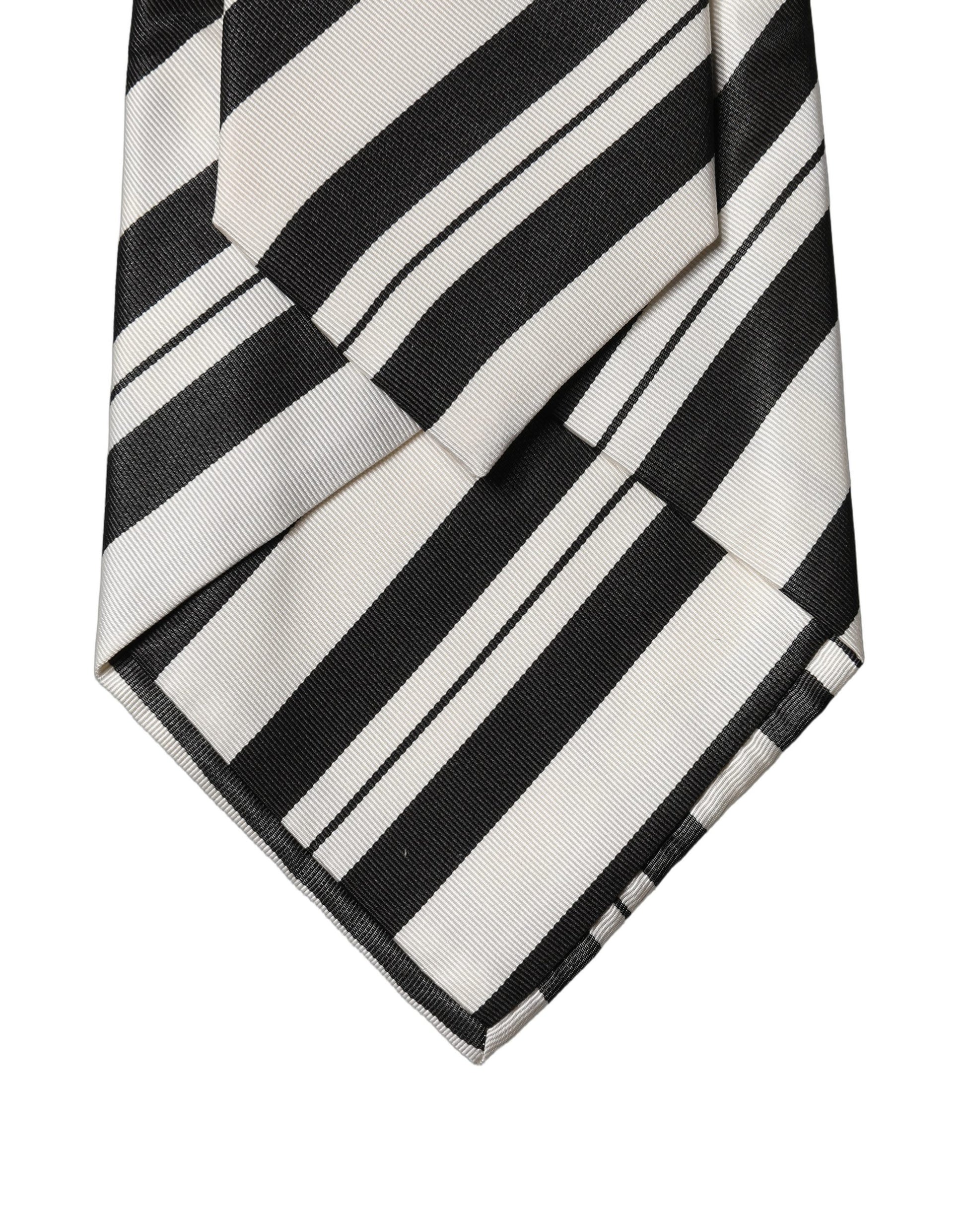 Dolce & Gabbana Black and White Stripes Silk Adjustable Women Necktie