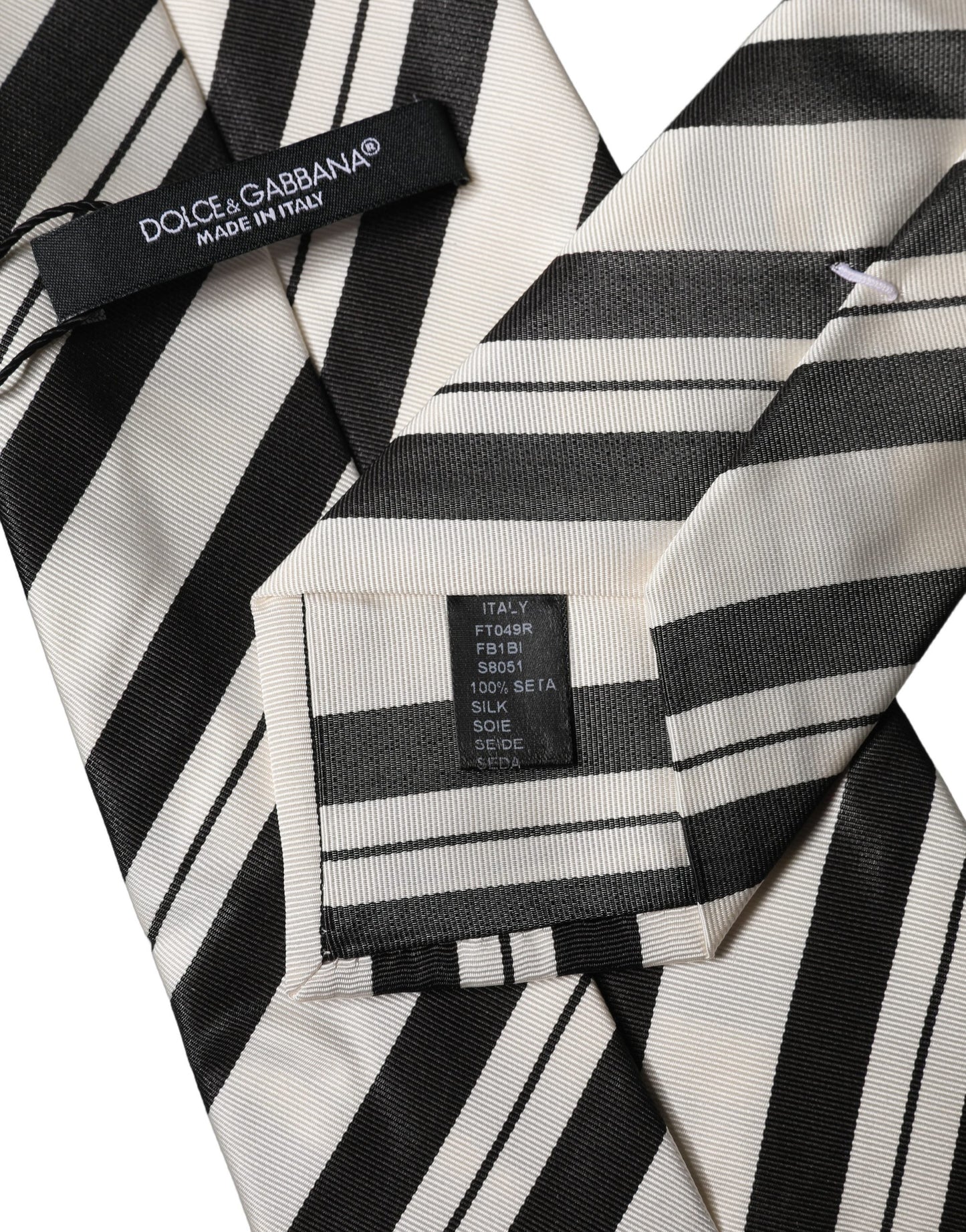Dolce & Gabbana Black and White Stripes Silk Adjustable Women Necktie