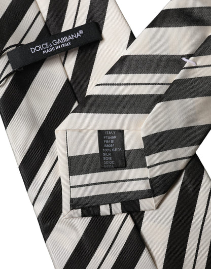 Dolce & Gabbana Black and White Stripes Silk Adjustable Women Necktie