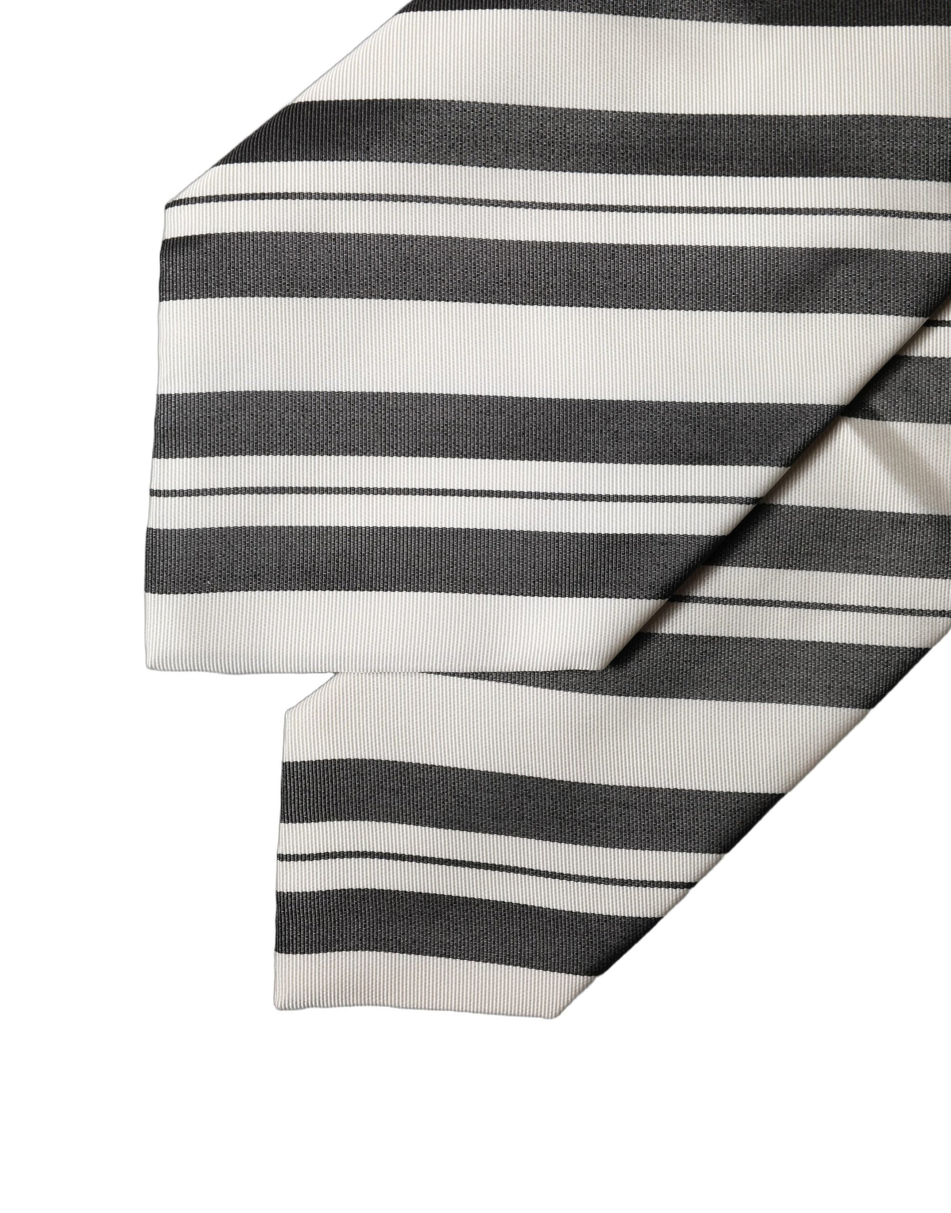 Dolce & Gabbana Black and White Stripes Silk Adjustable Women Necktie
