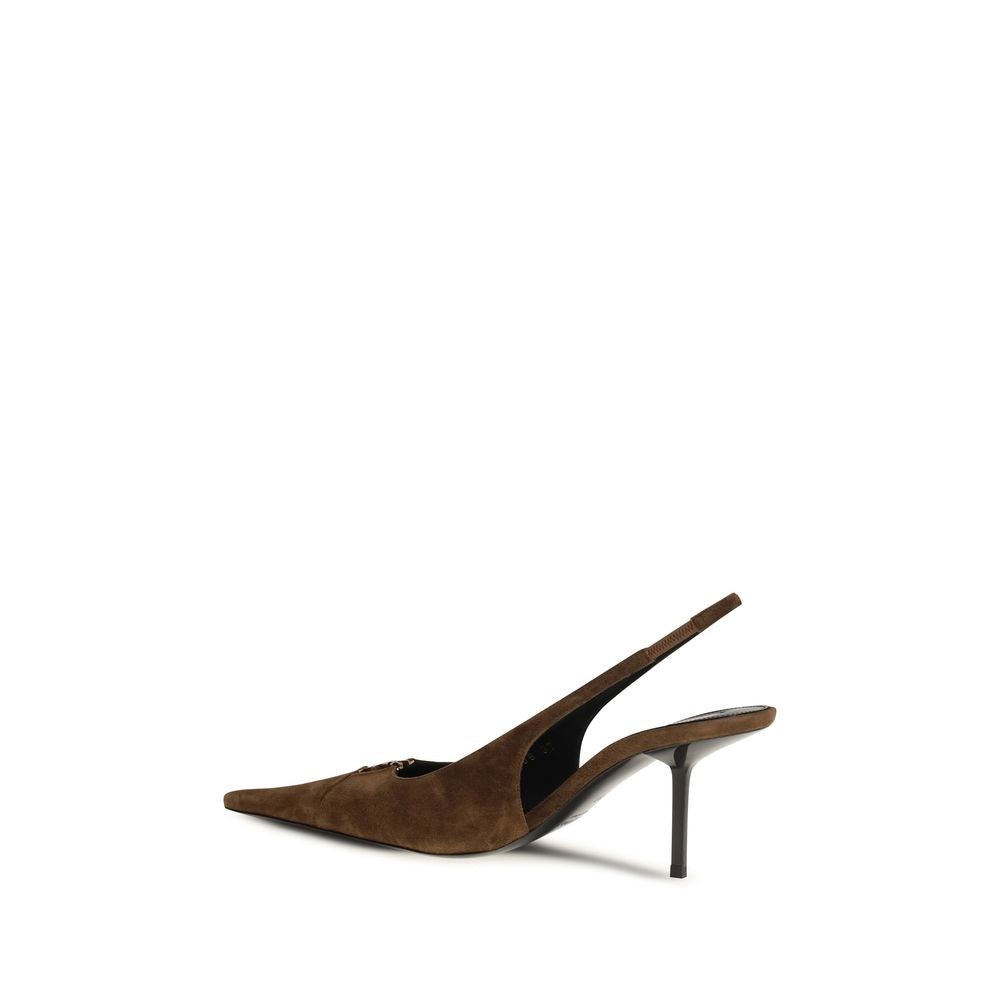 Saint Laurent Brown Calf Leather Babylone Breteuil High Heel Pumps