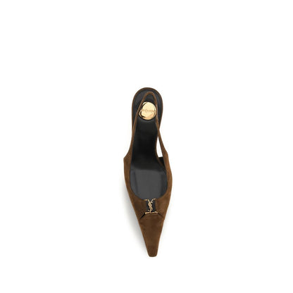 Saint Laurent Brown Calf Leather Babylone Breteuil High Heel Pumps