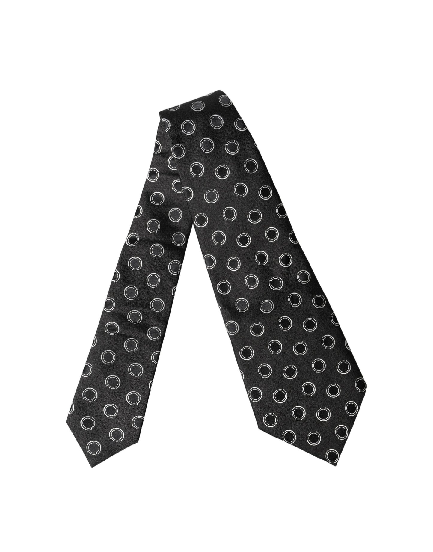 Dolce & Gabbana Black White Polka Dot Silk Adjustable Neck Tie for Women