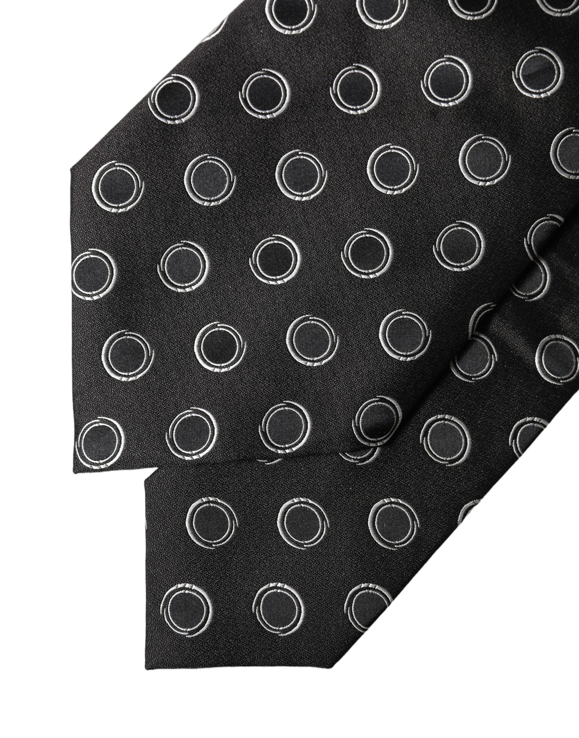 Dolce & Gabbana Black White Polka Dot Silk Adjustable Neck Tie for Women