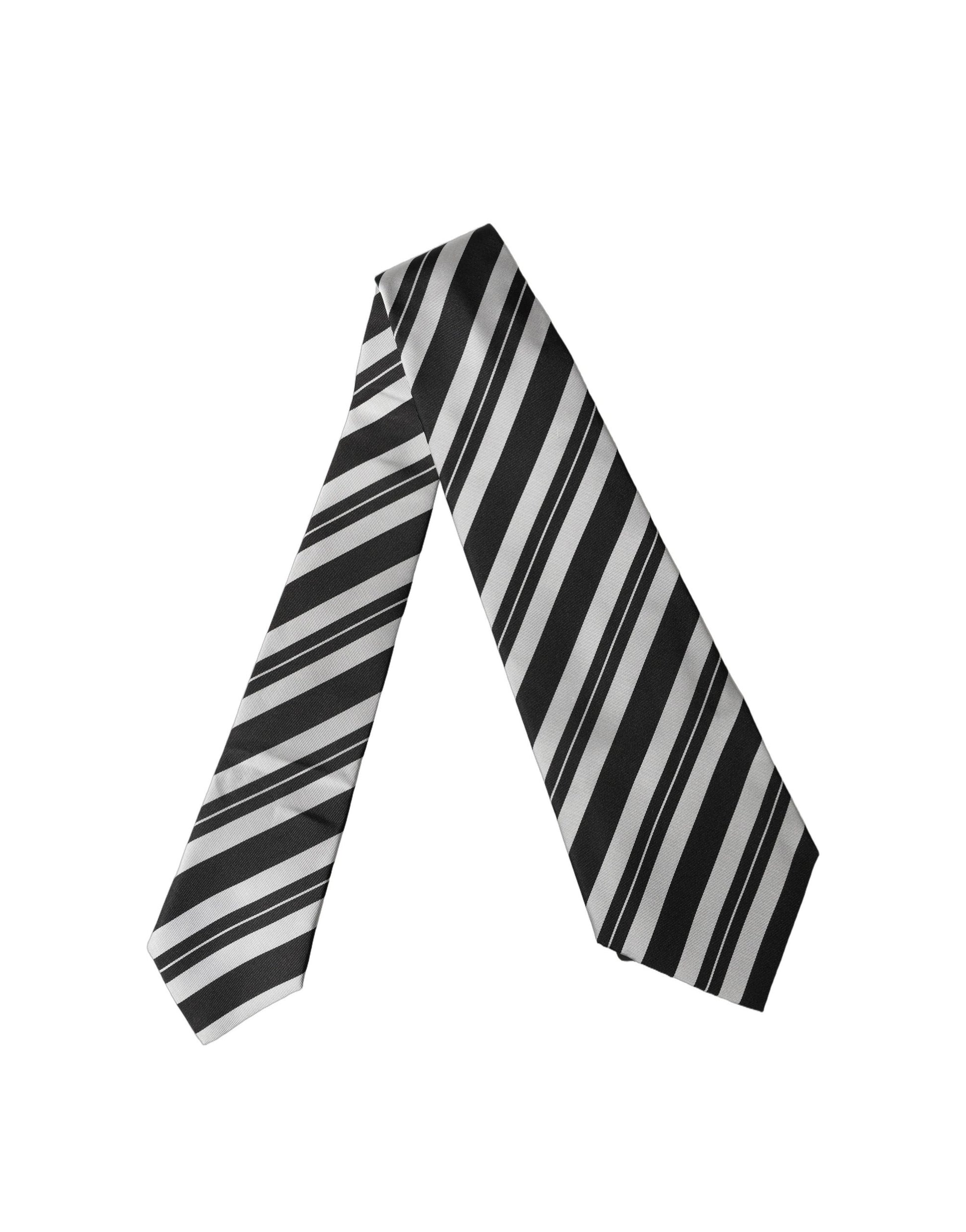 Dolce & Gabbana Black White Stripes Silk Adjustable Necktie for Women