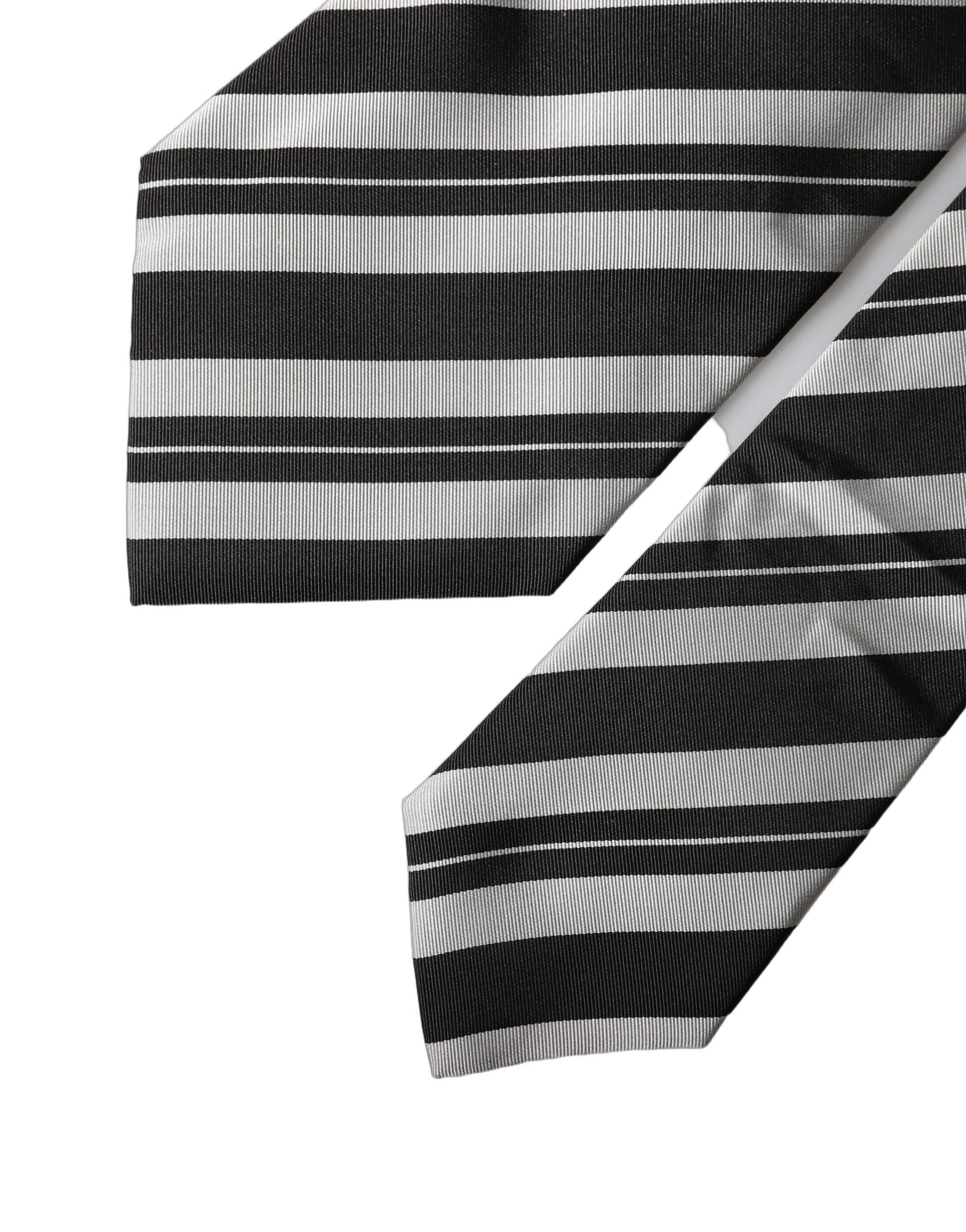 Dolce & Gabbana Black White Stripes Silk Adjustable Necktie for Women