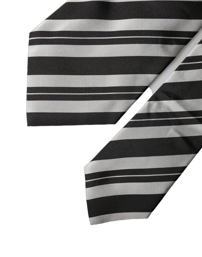 Dolce & Gabbana Black White Stripes Silk Adjustable Necktie for Women