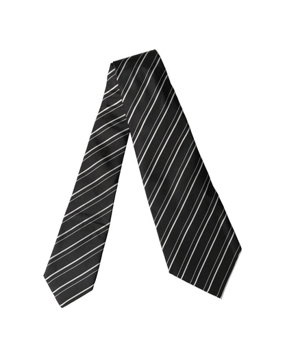 Dolce & Gabbana Black White Stripes Silk Adjustable Necktie