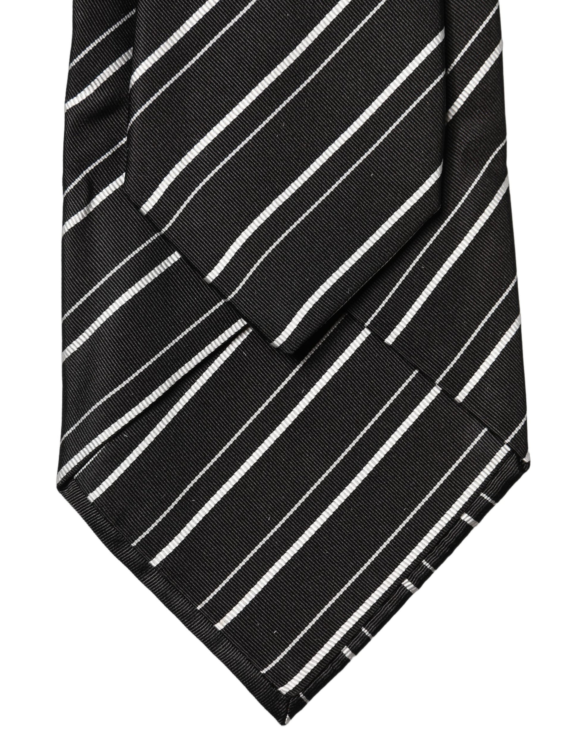 Dolce & Gabbana Black White Stripes Silk Adjustable Necktie
