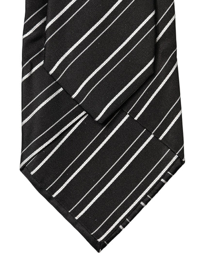 Dolce & Gabbana Black White Stripes Silk Adjustable Necktie