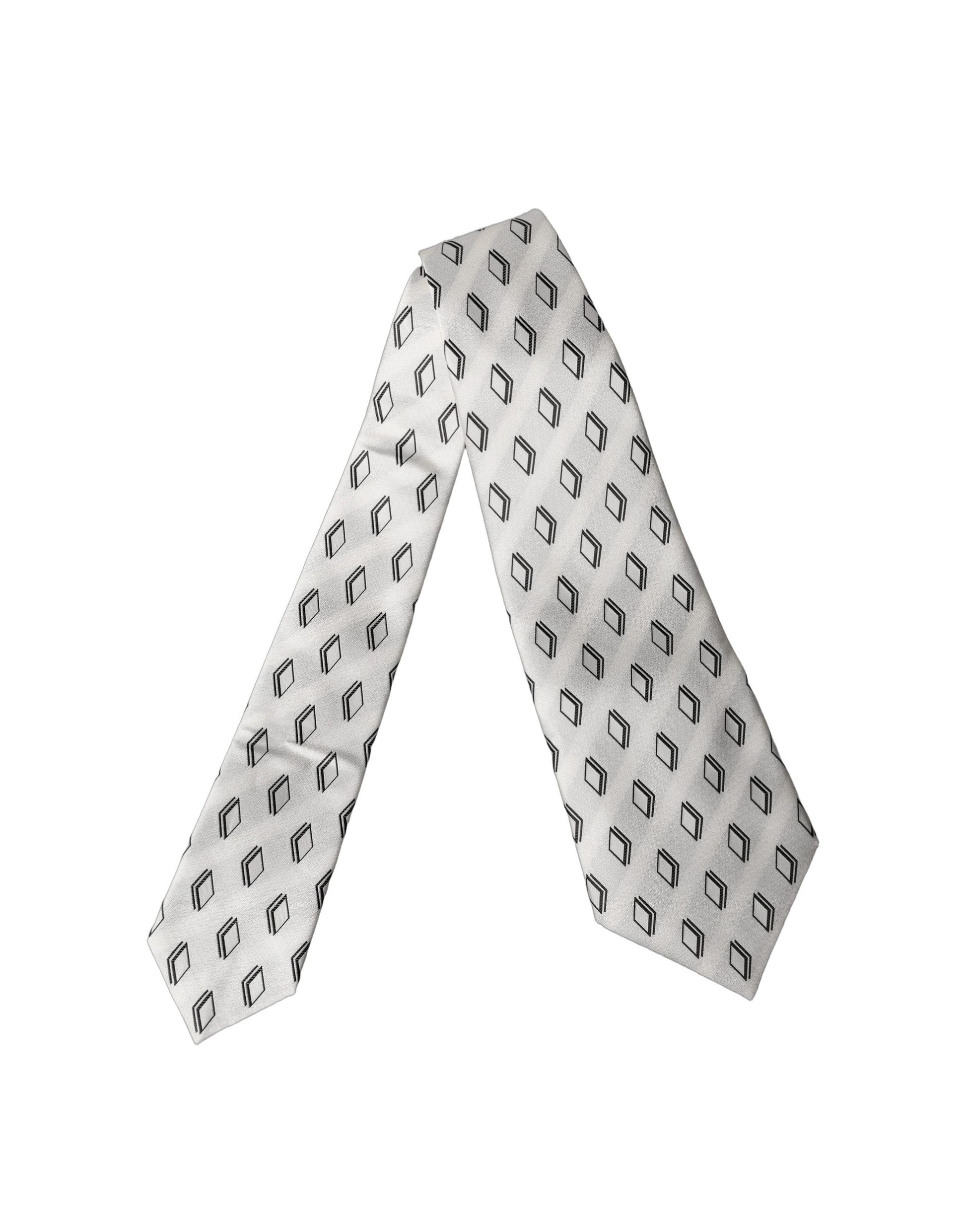 Dolce & Gabbana White Patterned Silk Adjustable Necktie