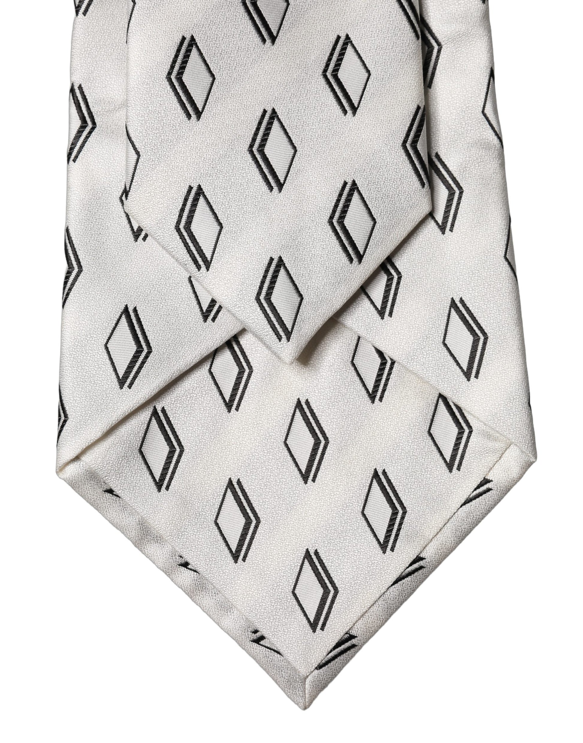 Dolce & Gabbana White Patterned Silk Adjustable Necktie
