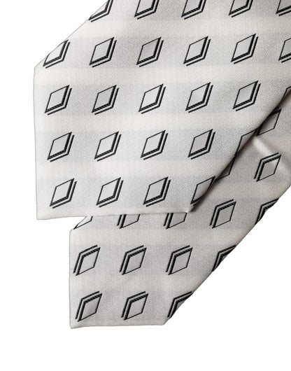 Dolce & Gabbana White Patterned Silk Adjustable Necktie
