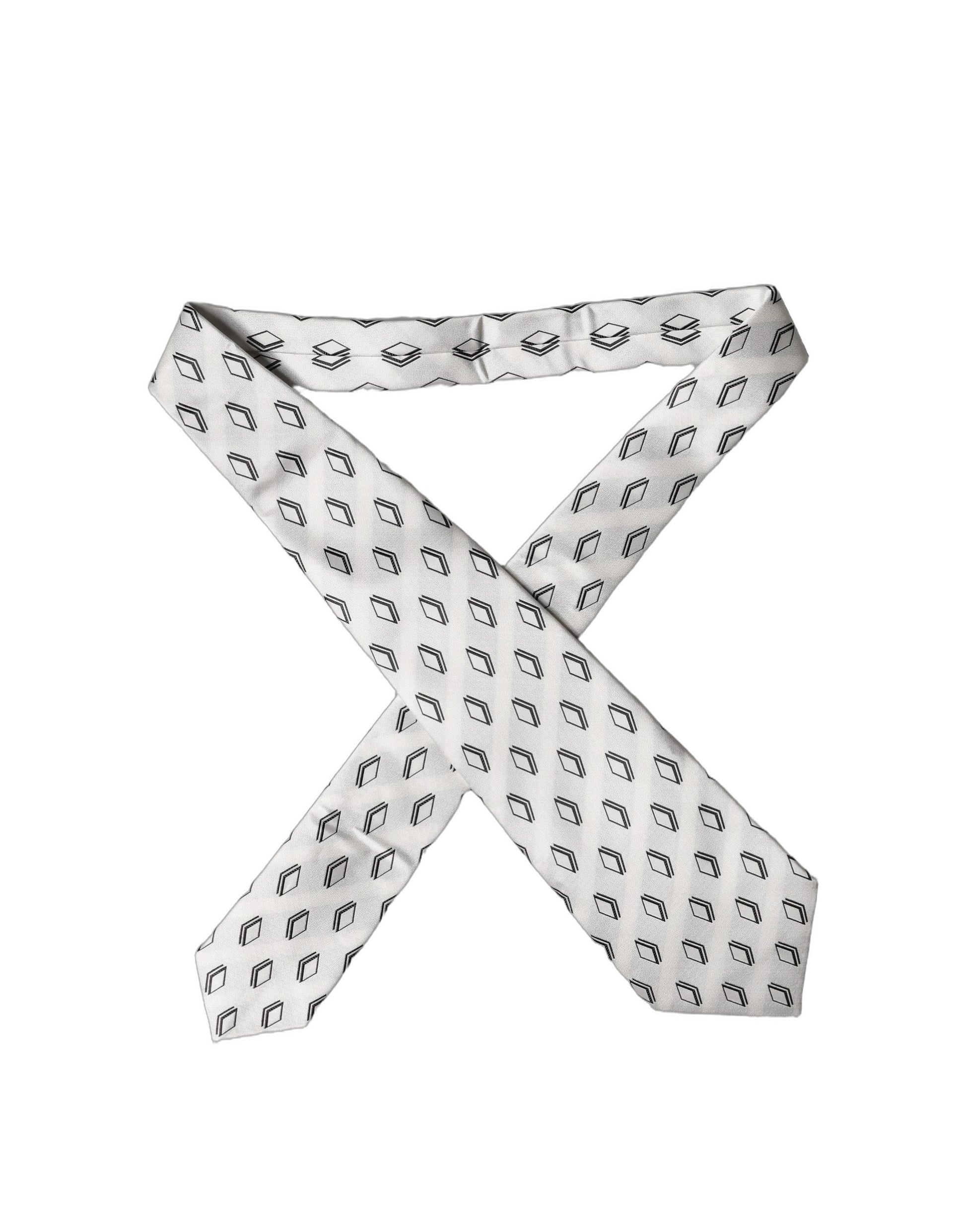Dolce & Gabbana White Patterned Silk Adjustable Necktie