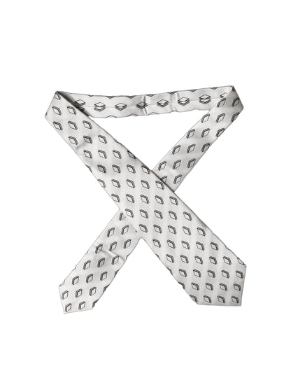 Dolce & Gabbana White Patterned Silk Adjustable Necktie