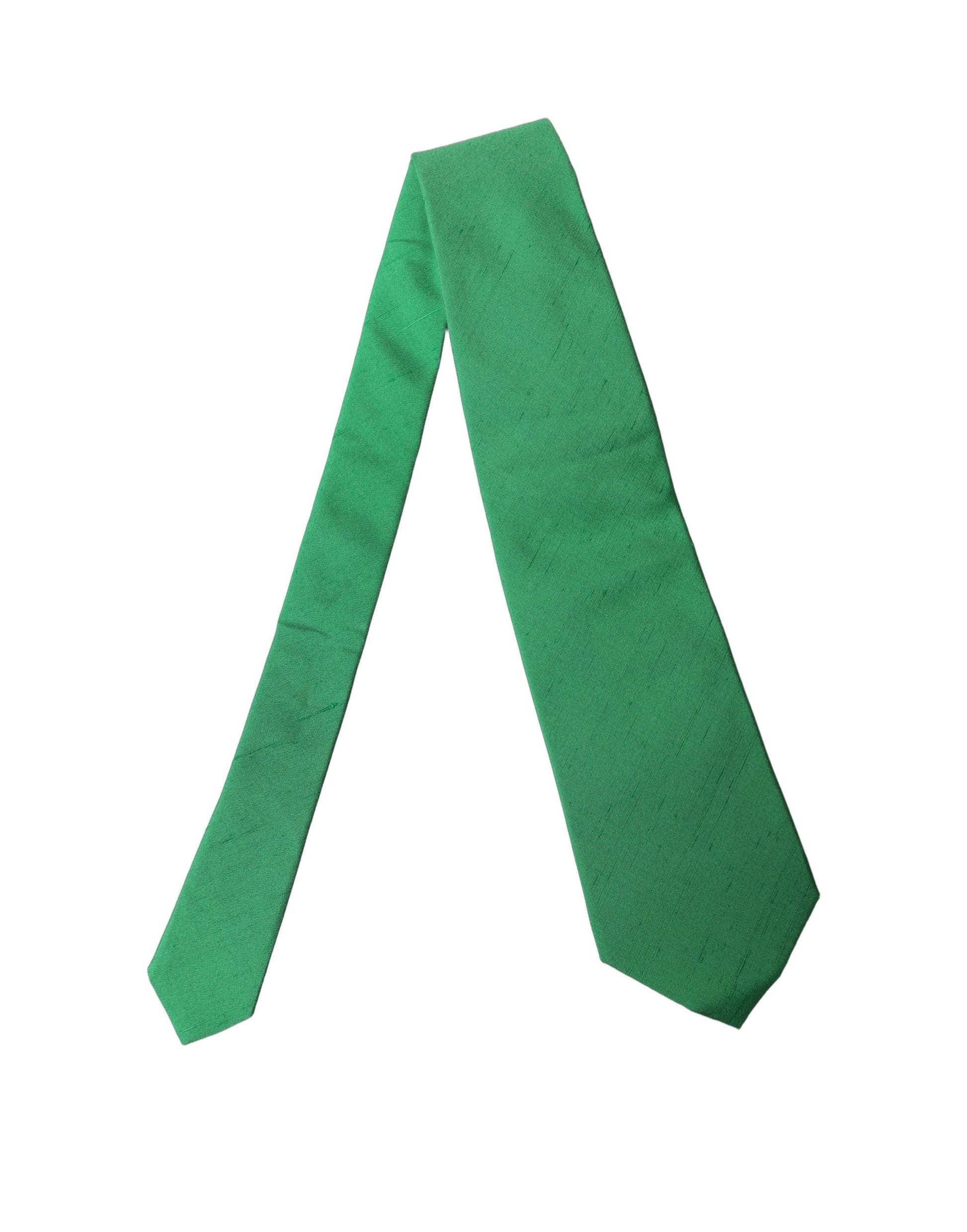 Dolce & Gabbana Green Solid Silk Cotton Adjustable Necktie for Women