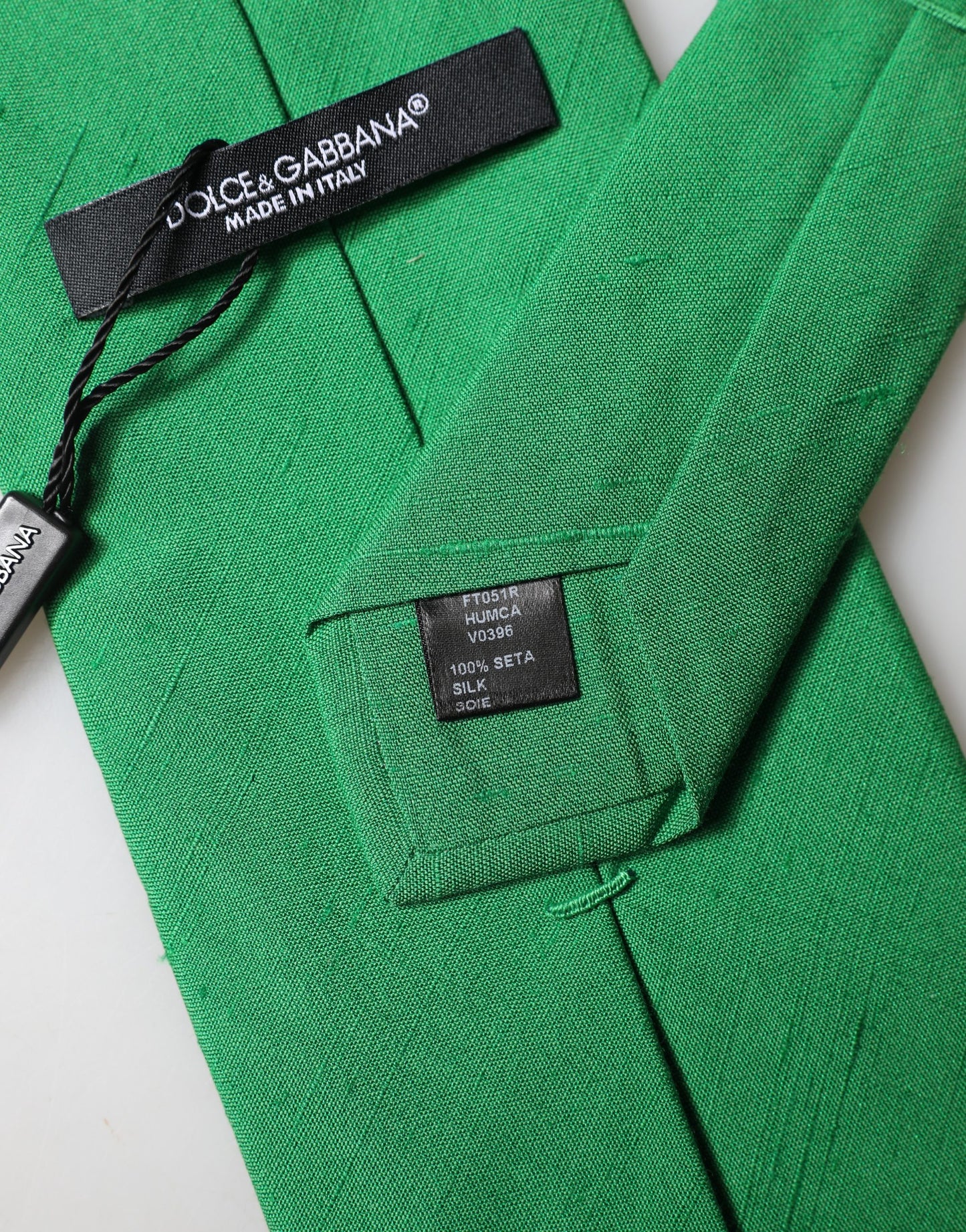 Dolce & Gabbana Green Solid Silk Cotton Adjustable Necktie for Women