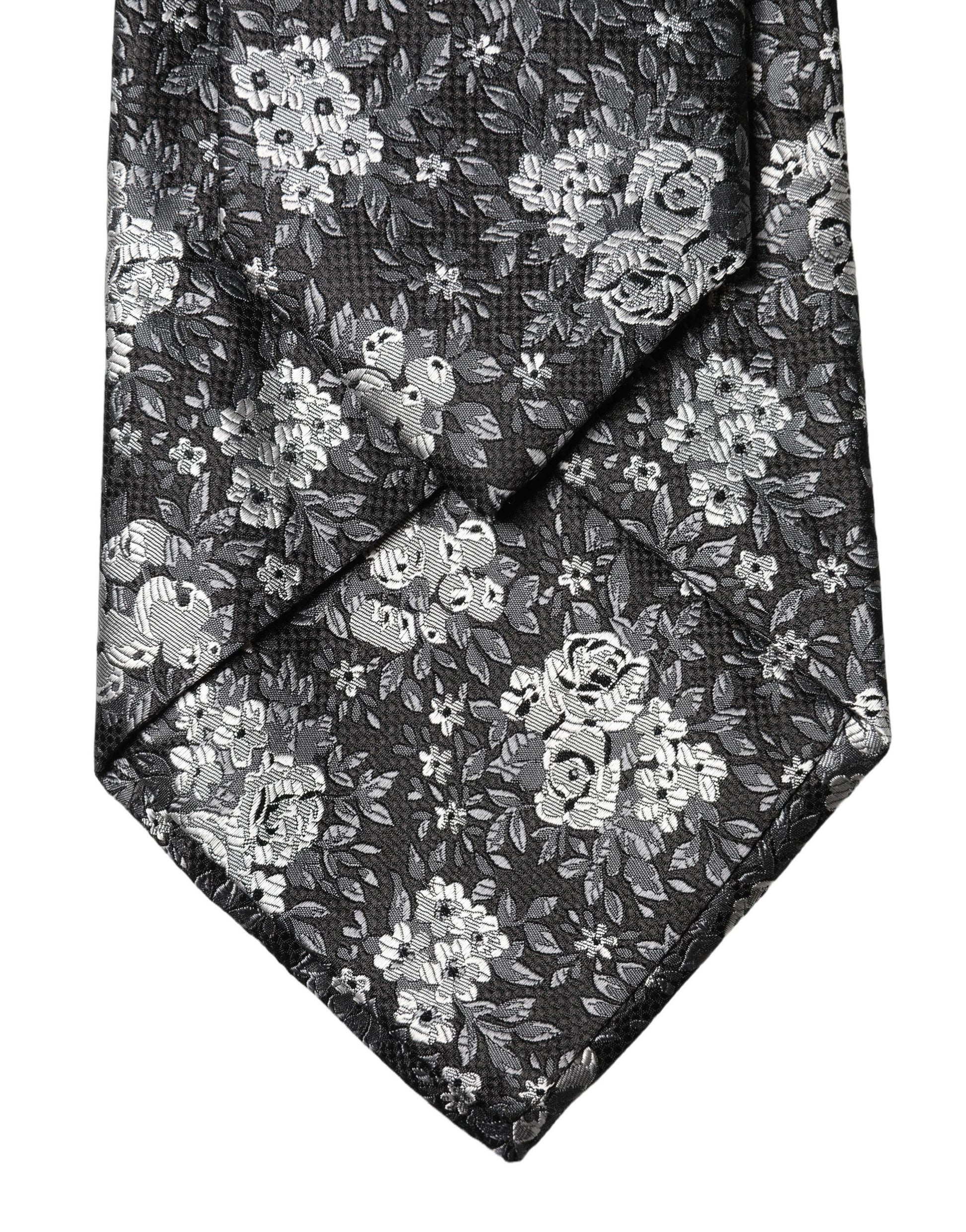 Dolce & Gabbana Black White Floral Silk Adjustable Necktie