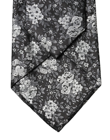 Dolce & Gabbana Black White Floral Silk Adjustable Necktie