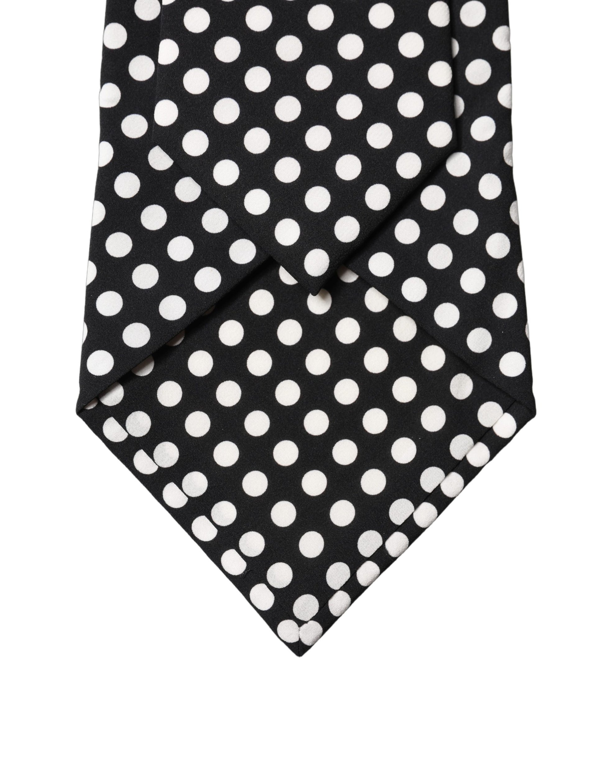 Dolce & Gabbana Black White Polka Dot Silk Adjustable Necktie