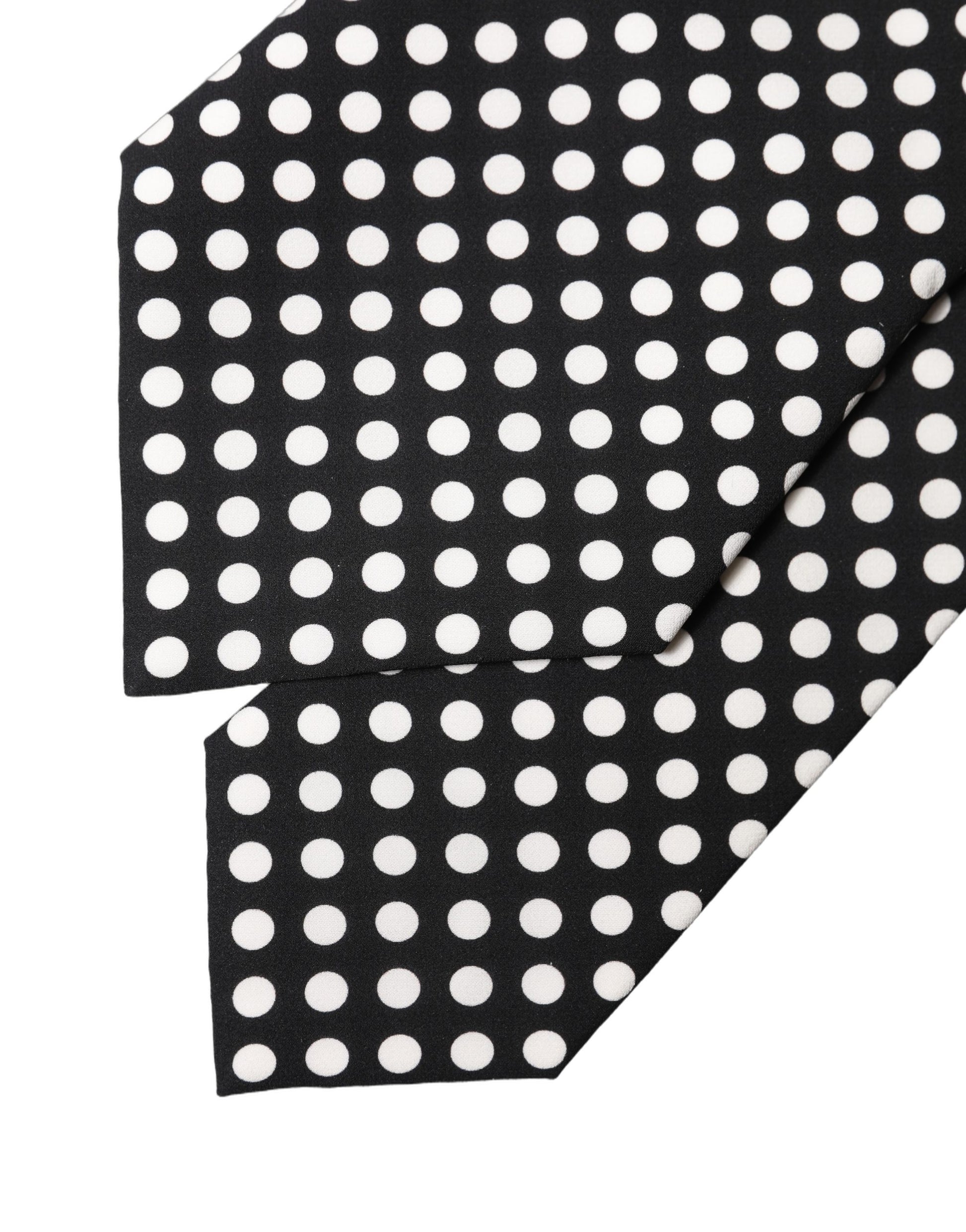 Dolce & Gabbana Black White Polka Dot Silk Adjustable Necktie
