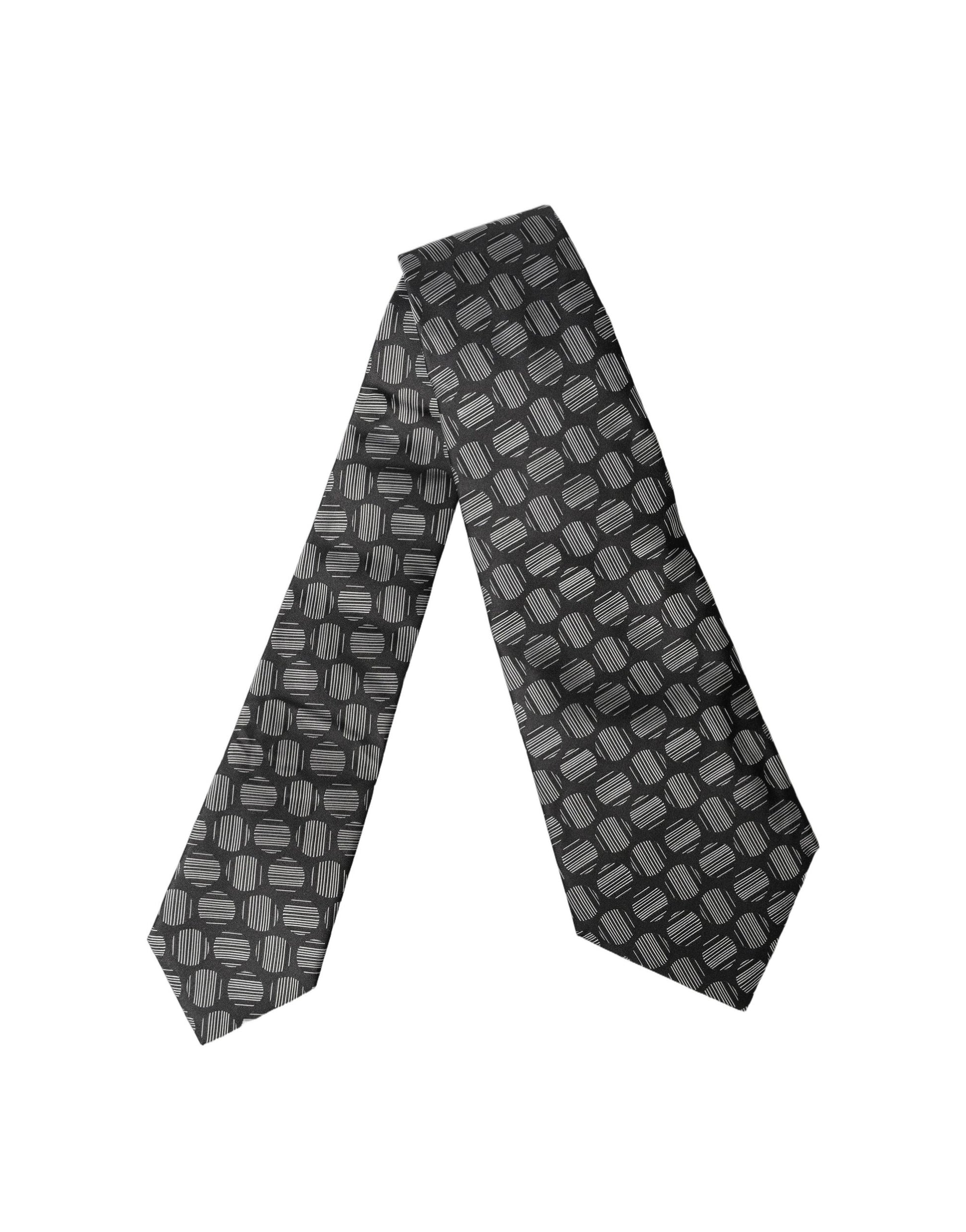 Dolce & Gabbana Black White Geometric Silk Adjustable Necktie