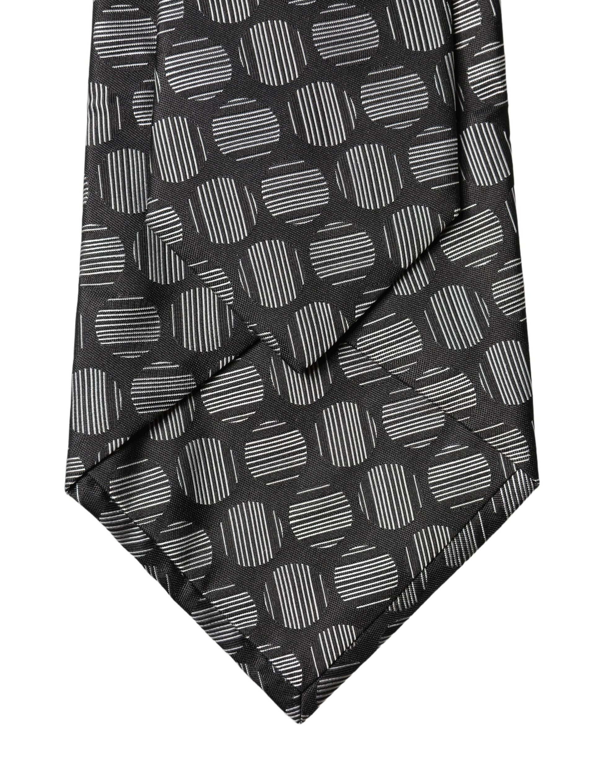 Dolce & Gabbana Black White Geometric Silk Adjustable Necktie