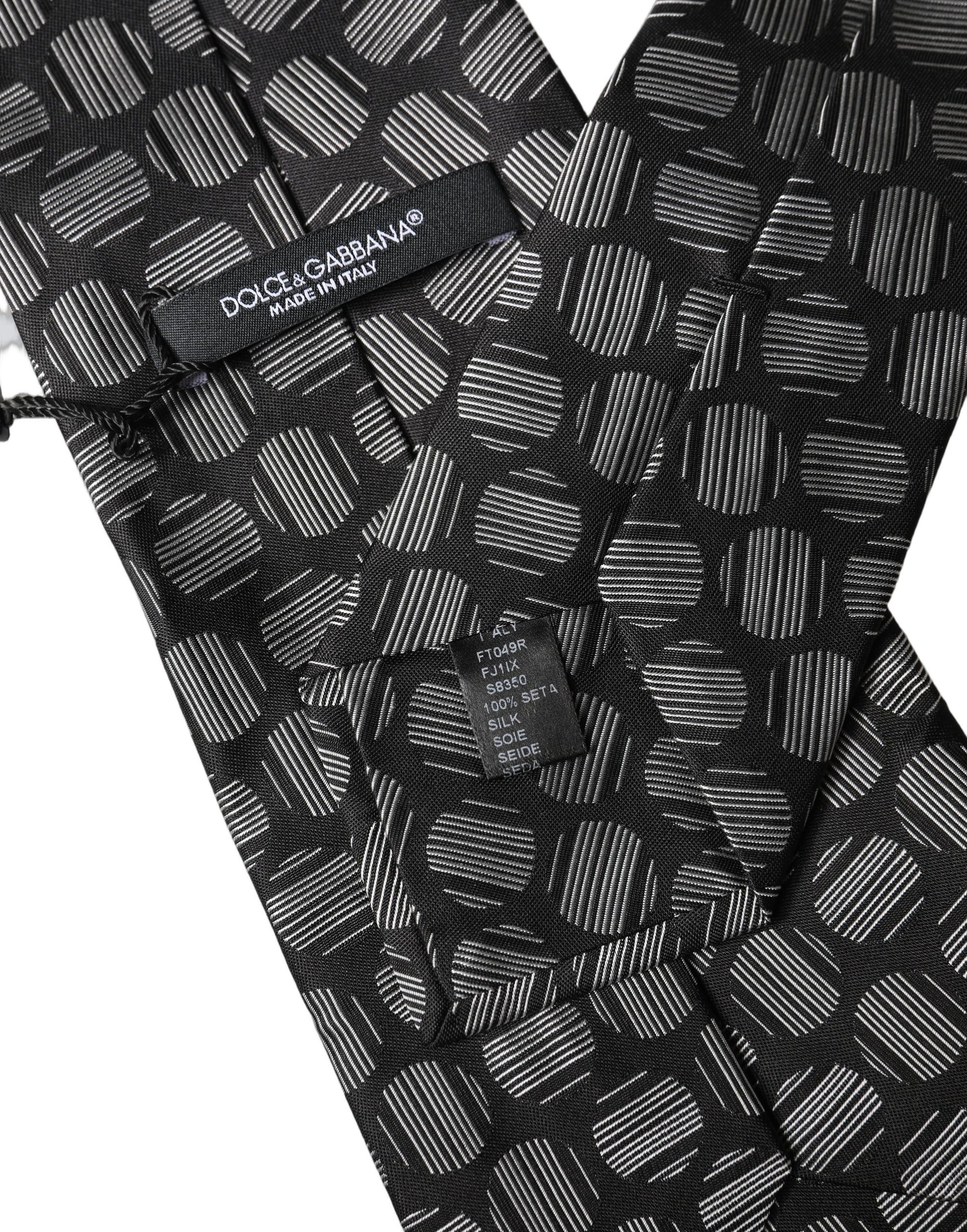 Dolce & Gabbana Black White Geometric Silk Adjustable Necktie