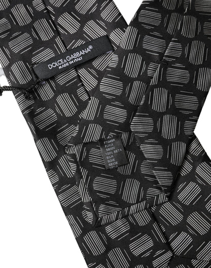 Dolce & Gabbana Black White Geometric Silk Adjustable Necktie