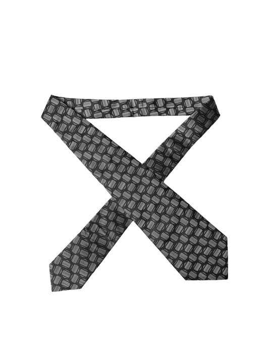 Dolce & Gabbana Black White Geometric Silk Adjustable Necktie