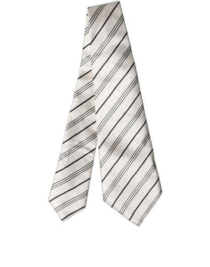 Dolce & Gabbana White Black Stripes Silk Adjustable Women Necktie