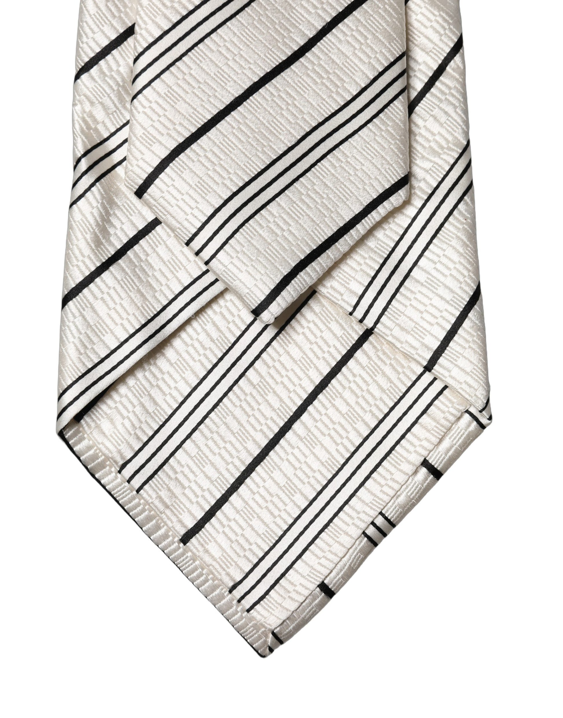 Dolce & Gabbana White Black Stripes Silk Adjustable Women Necktie