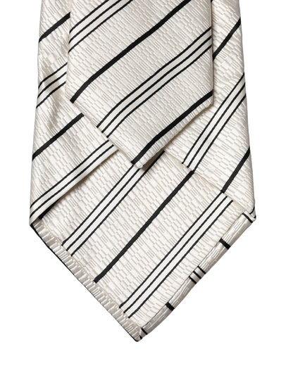 Dolce & Gabbana White Black Stripes Silk Adjustable Women Necktie