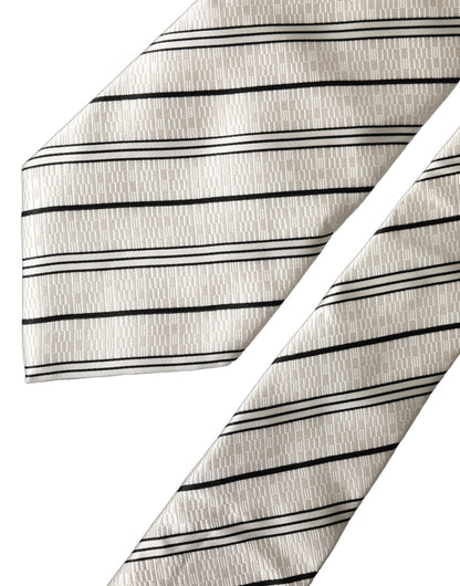 Dolce & Gabbana White Black Stripes Silk Adjustable Women Necktie