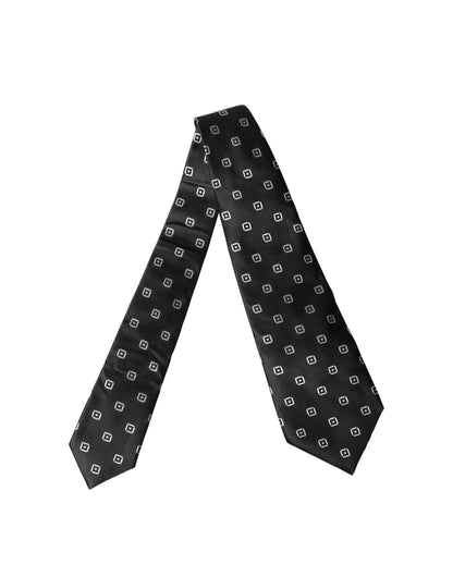 Dolce & Gabbana Black and White Geometric Silk Adjustable Necktie