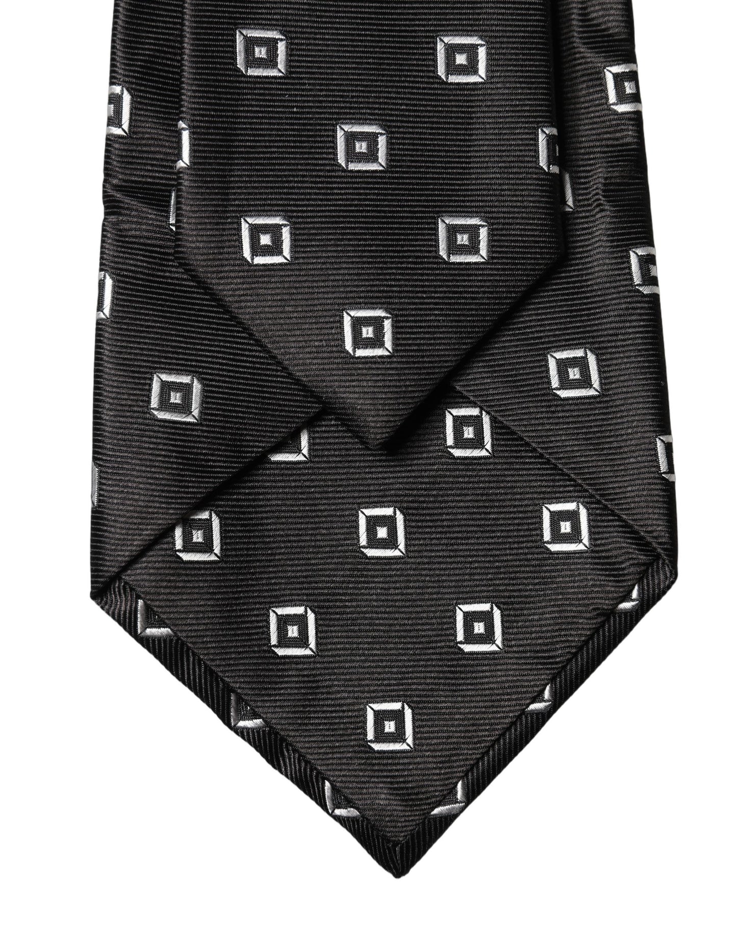 Dolce & Gabbana Black and White Geometric Silk Adjustable Necktie