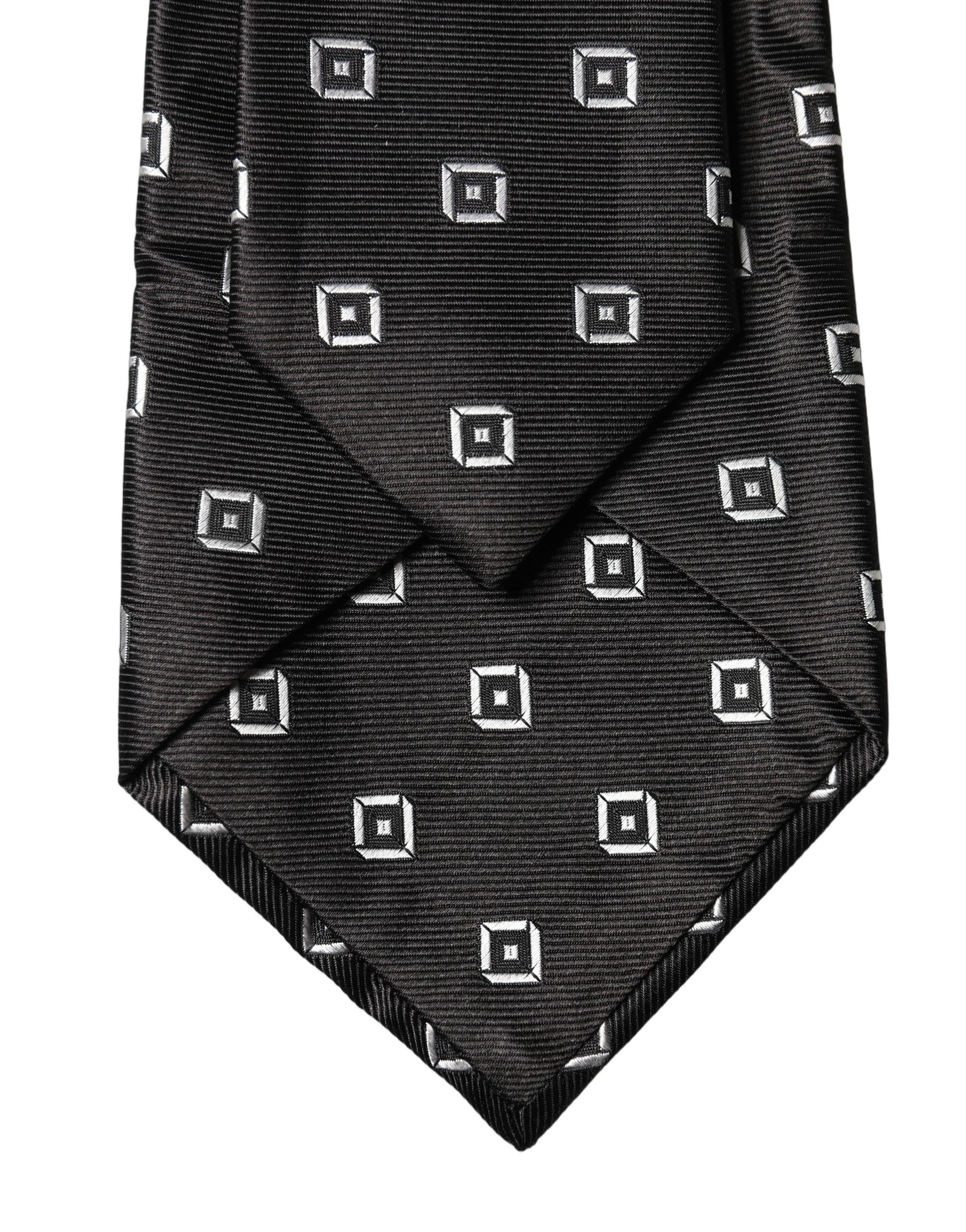 Dolce & Gabbana Black and White Geometric Silk Adjustable Necktie