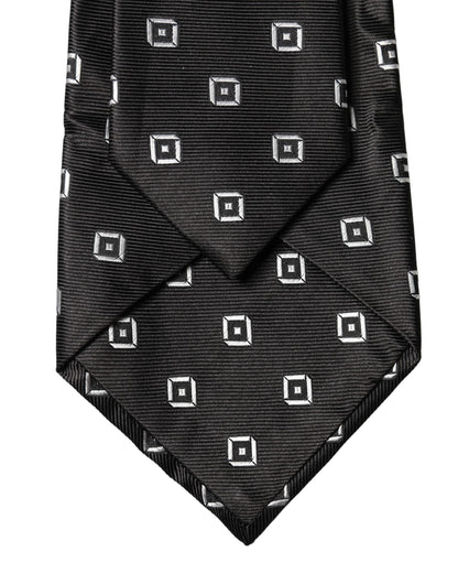Dolce & Gabbana Black and White Geometric Silk Adjustable Necktie