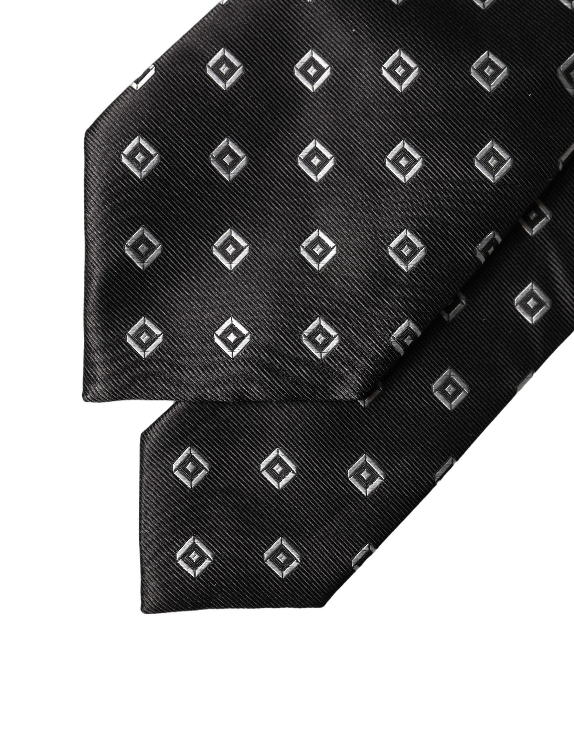 Dolce & Gabbana Black and White Geometric Silk Adjustable Necktie