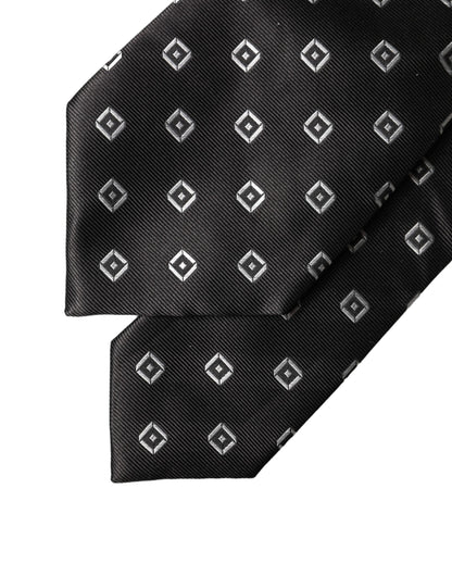 Dolce & Gabbana Black and White Geometric Silk Adjustable Necktie