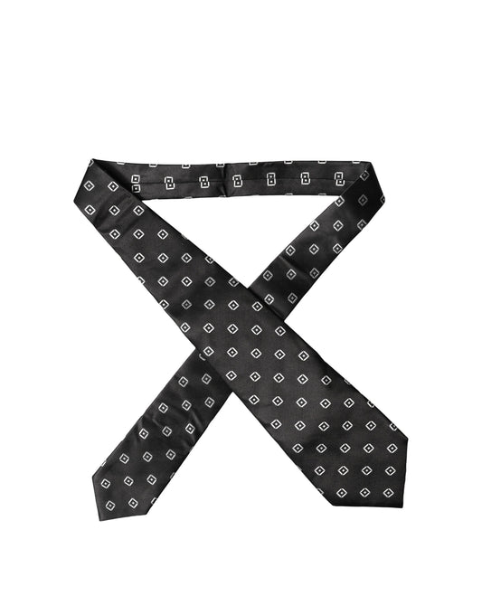 Dolce & Gabbana Black and White Geometric Silk Adjustable Necktie