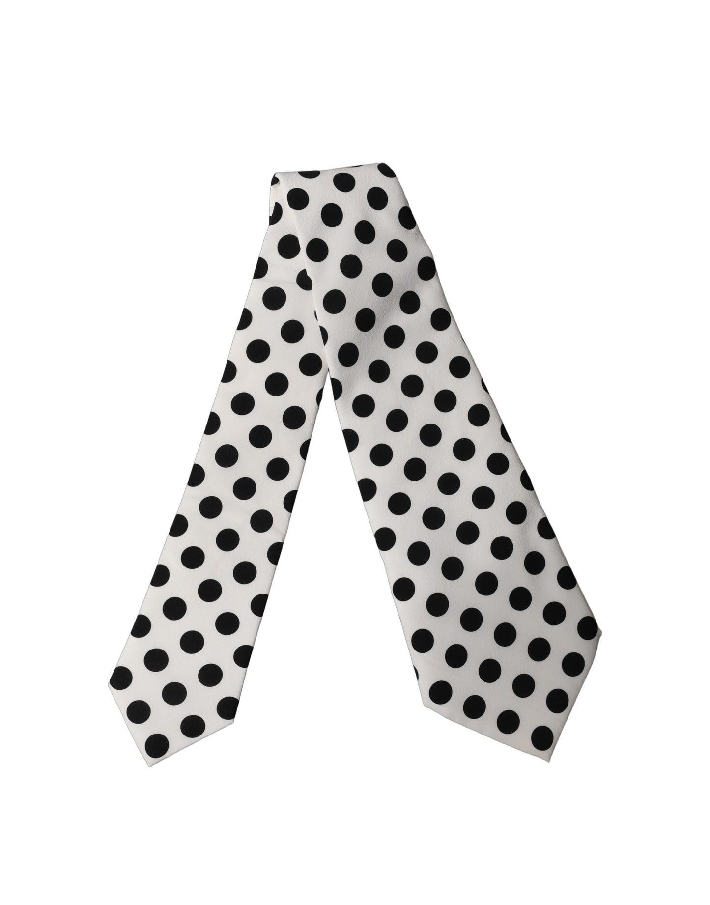 Dolce & Gabbana White Black Polka Dot Silk Adjustable Necktie