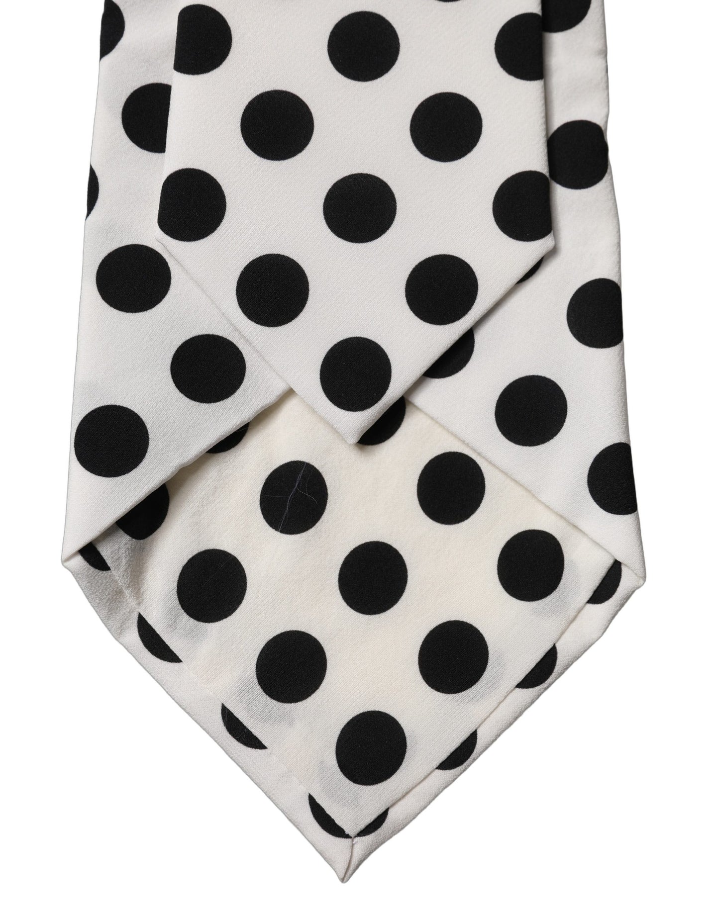 Dolce & Gabbana White Black Polka Dot Silk Adjustable Necktie