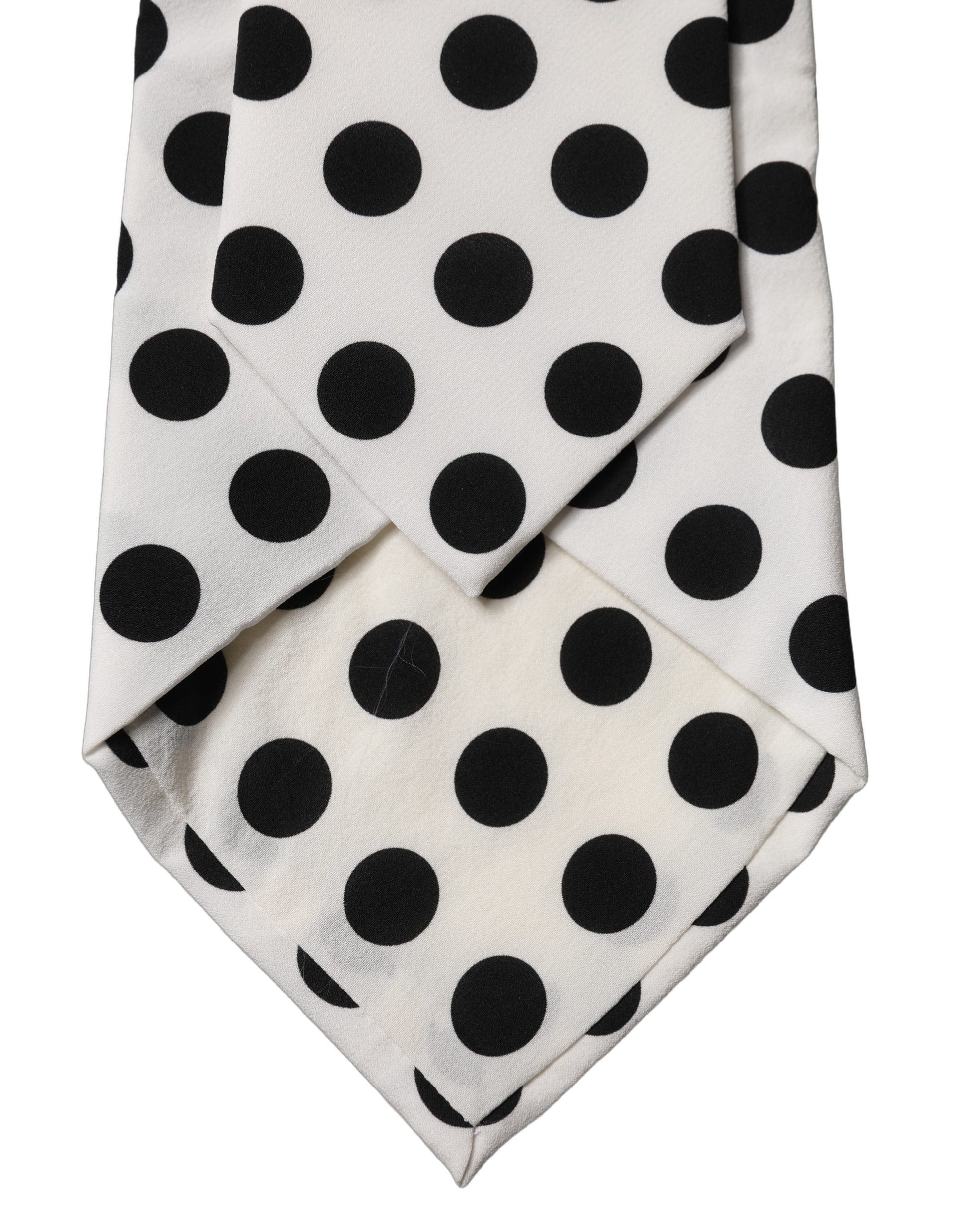 Dolce & Gabbana White Black Polka Dot Silk Adjustable Necktie