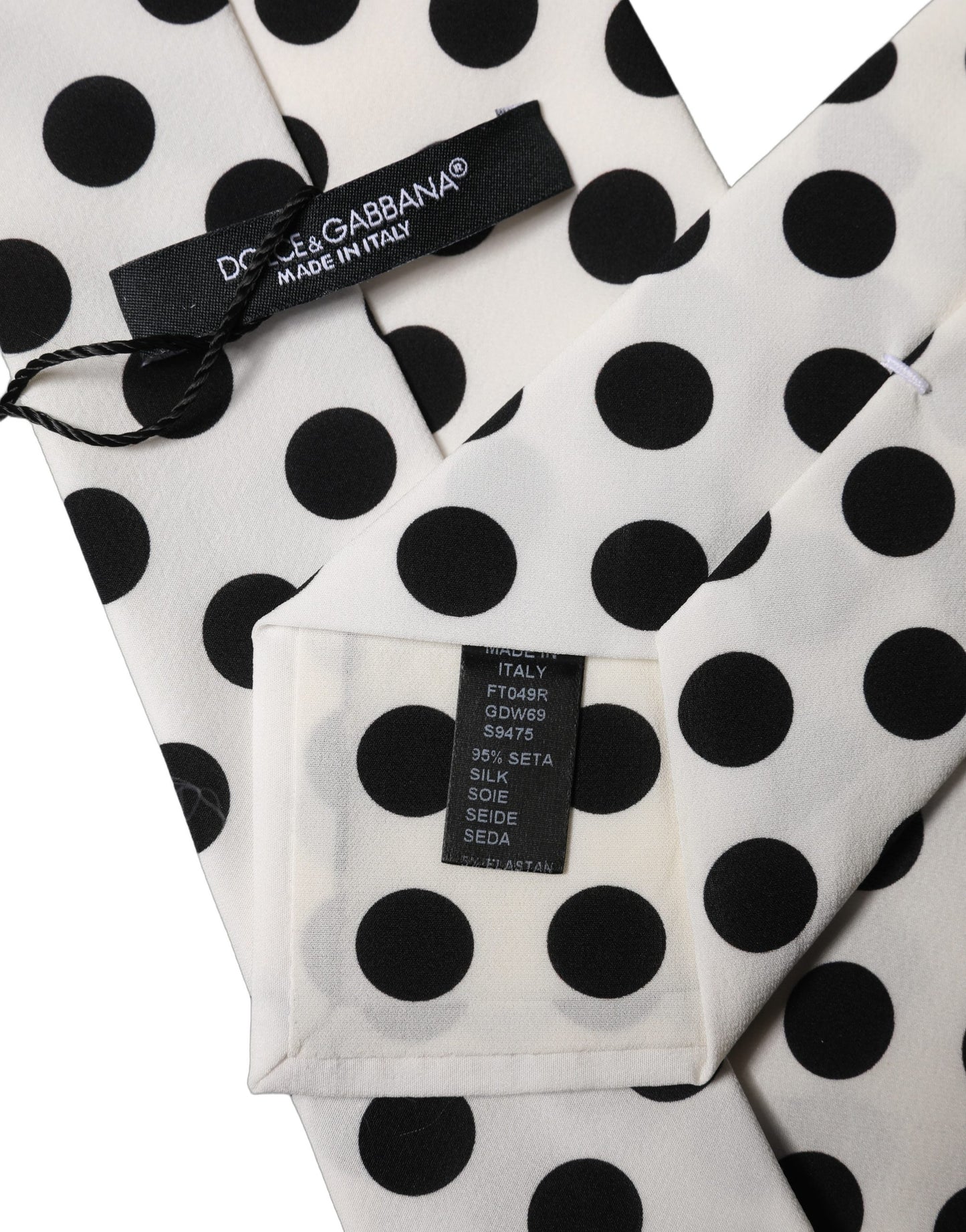 Dolce & Gabbana White Black Polka Dot Silk Adjustable Necktie