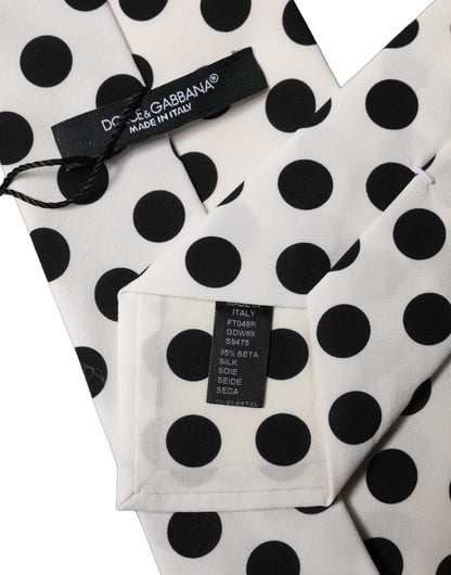 Dolce & Gabbana White Black Polka Dot Silk Adjustable Necktie