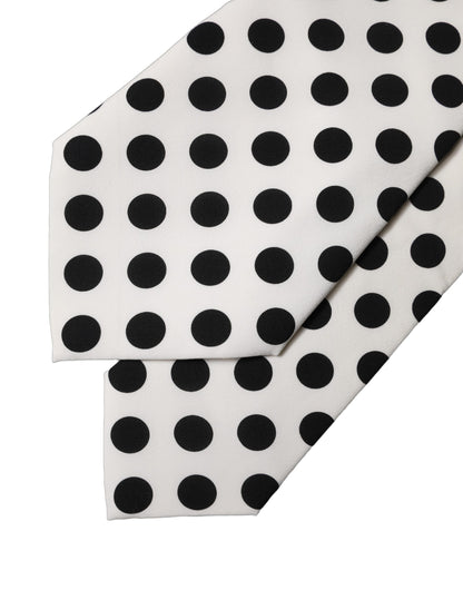 Dolce & Gabbana White Black Polka Dot Silk Adjustable Necktie
