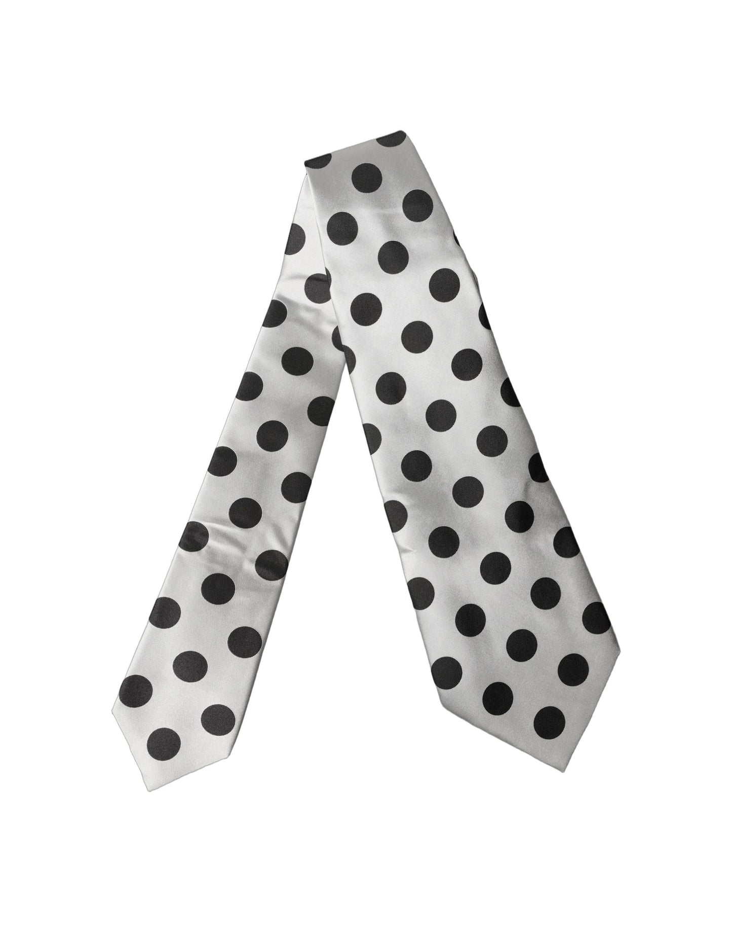 Dolce & Gabbana White Black Polka Dot Silk Adjustable Necktie