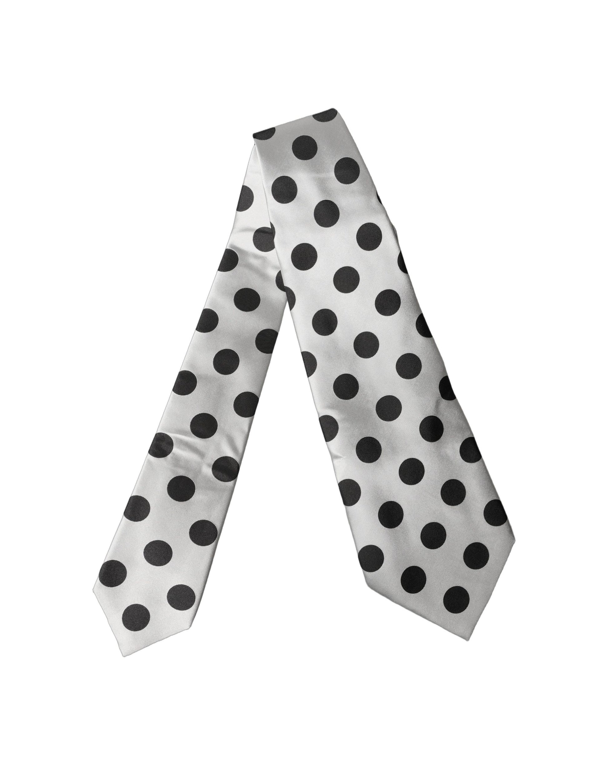 Dolce & Gabbana White Black Polka Dot Silk Adjustable Necktie