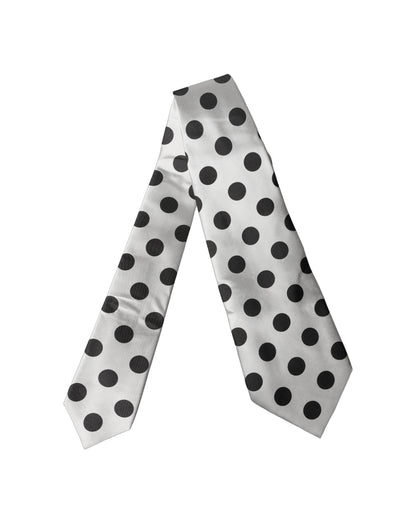 Dolce & Gabbana White Black Polka Dot Silk Adjustable Necktie